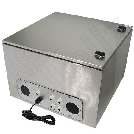 Altelix 24x24x16 Industrial DIN Rail Stainless Steel Weatherproof NEMA Enclosure with Dual Cooling Fans, Single 120 VAC Duplex Outlet and Power Cord - Nema Supply