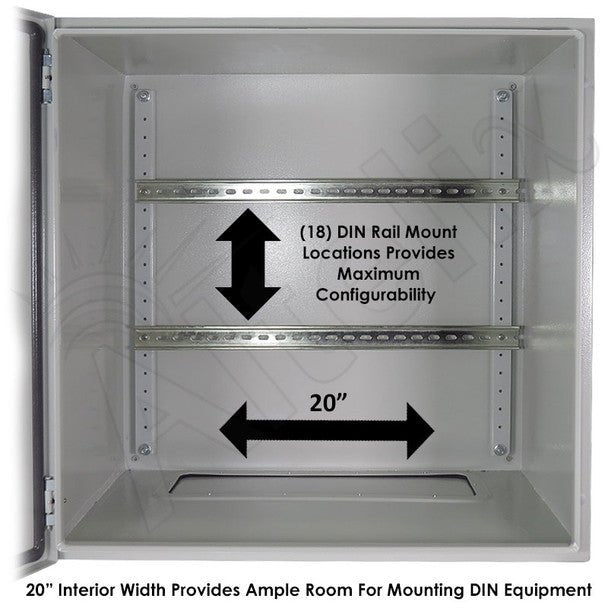 Altelix 24x24x16 Industrial DIN Rail Steel Weatherproof NEMA Enclosure with Dual Cooling Fans, 120 VAC Outlets and Power Cord - Nema Supply