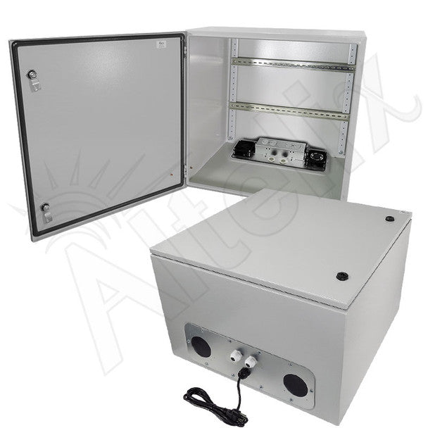 Altelix 24x24x16 Industrial DIN Rail Steel Weatherproof NEMA Enclosure with Dual Cooling Fans, 120 VAC Outlets and Power Cord - Nema Supply