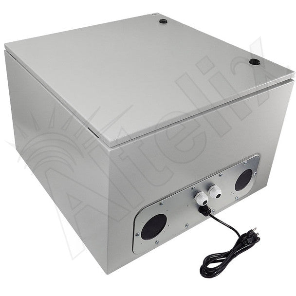 Altelix 24x24x16 Industrial DIN Rail Steel Weatherproof NEMA Enclosure with Dual Cooling Fans, 120 VAC Outlets and Power Cord - Nema Supply