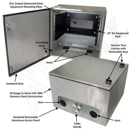 Altelix 24x24x16 Vented 19" Wide 6U Rack Stainless Steel Weatherproof NEMA Enclosure - Nema Supply