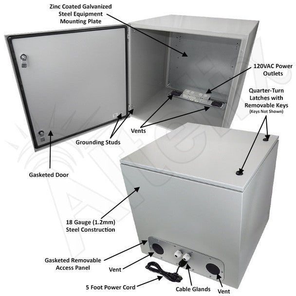 Altelix 24x24x24 Vented Steel Weatherproof NEMA Enclosure with 120 VAC Outlets and Power Cord - Nema Supply