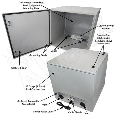 Altelix 24x24x24 Vented Steel Weatherproof NEMA Enclosure with 120 VAC Outlets and Power Cord - Nema Supply