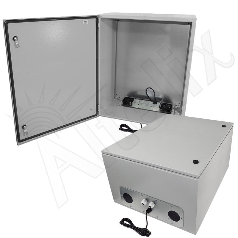 Altelix 28x24x16 Steel Heated Weatherproof NEMA Enclosure with Dual Cooling Fans, 400W Heater, 120 VAC Outlets and Power Cord - Nema Supply