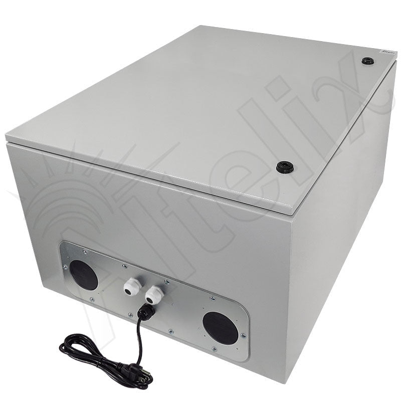 Altelix 28x24x16 Steel Heated Weatherproof NEMA Enclosure with Dual Cooling Fans, 400W Heater, 120 VAC Outlets and Power Cord - Nema Supply