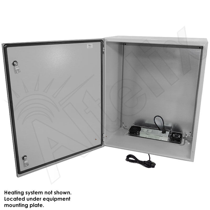 Altelix 28x24x16 Steel Heated Weatherproof NEMA Enclosure with Dual Cooling Fans, 400W Heater, 120 VAC Outlets and Power Cord - Nema Supply
