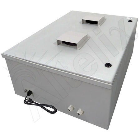 Altelix 32x24x12 19" Wide 4U Vertical Rack Vented Fiberglass Weatherproof NEMA Enclosure with Dual Cooling Fans, 120 VAC Outlets & Power Cord- 85°F Turn-On - Nema Supply