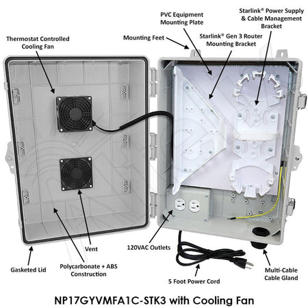 Altelix Fan Cooled Weatherproof Starlink® Gen 3 Enclosure with 120 VAC Outlets and Power Cord - Nema Supply