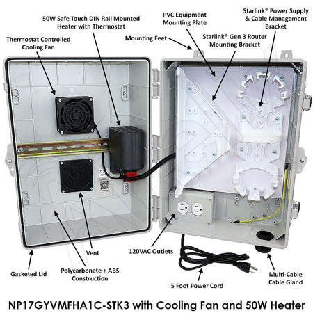 Altelix Fan Cooled Weatherproof Starlink® Gen 3 Enclosure with 120 VAC Outlets and Power Cord - Nema Supply