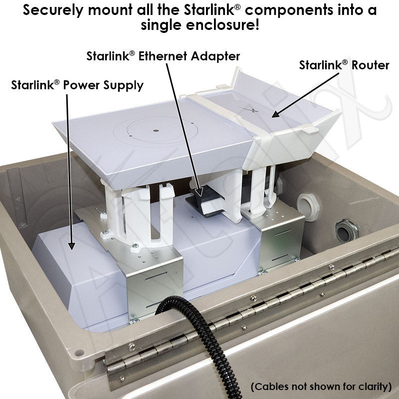 Altelix Fiberglass Weatherproof Enclosure for Starlink® Pro Satellite Router & Power Supply (Gen 2) with Cooling Fan and 100 - 240 VAC Universal Power Outlet - Nema Supply