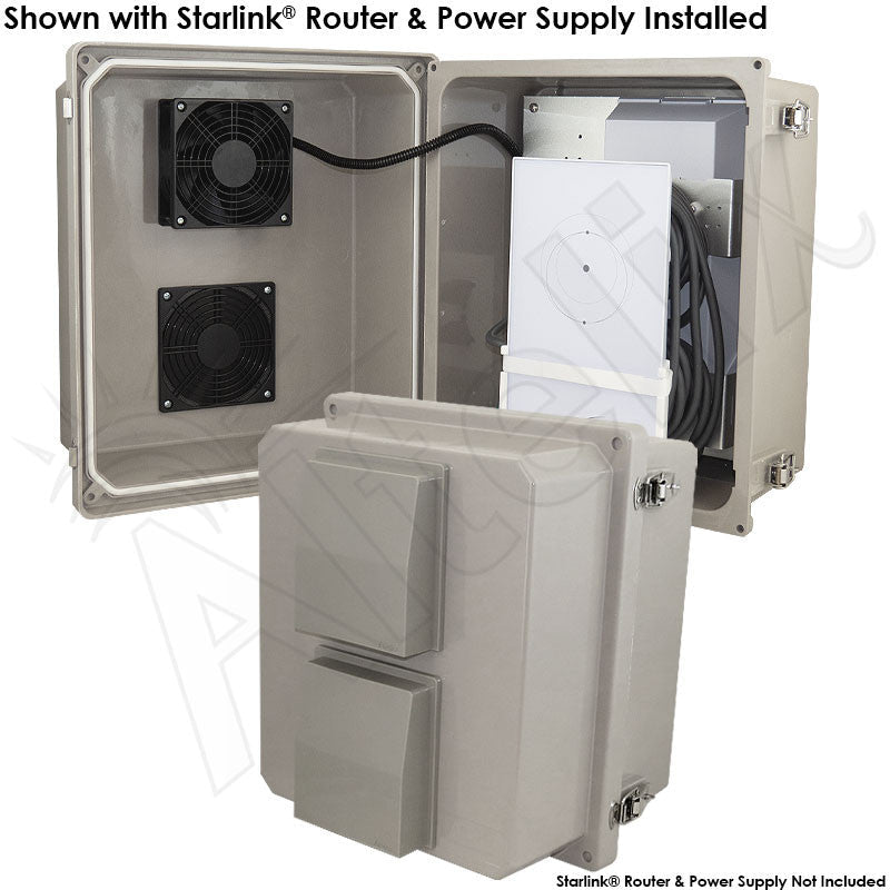 Altelix Fiberglass Weatherproof Enclosure for Starlink® Pro Satellite Router & Power Supply (Gen 2) with Cooling Fan and 100 - 240 VAC Universal Power Outlet - Nema Supply