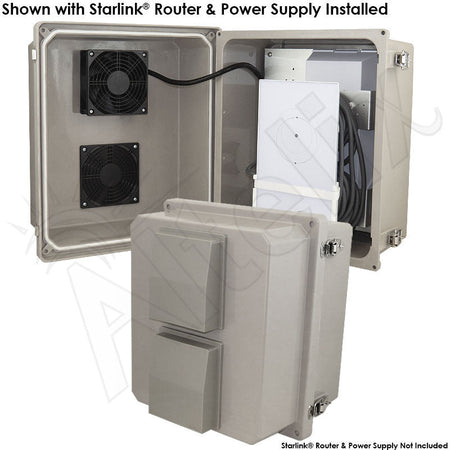 Altelix Fiberglass Weatherproof Enclosure for Starlink® Pro Satellite Router & Power Supply (Gen 2) with Cooling Fan and 100 - 240 VAC Universal Power Outlet - Nema Supply