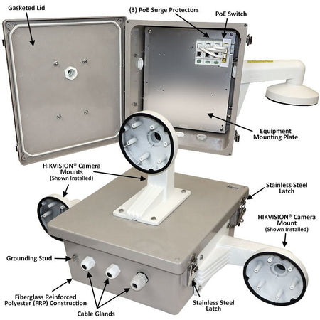 Altelix NEMA 4X Fiberglass Weatherproof Camera Security Cabinet with Three HIKVISION DS - 1273ZJ - 140 Camera Mounts - Nema Supply