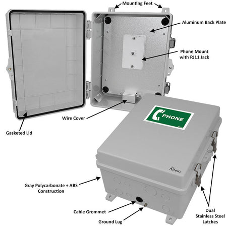 Altelix Outdoor Weatherproof Phone Call Box for Slim - Line Phones, 14x11x5 with Phone Label - Nema Supply