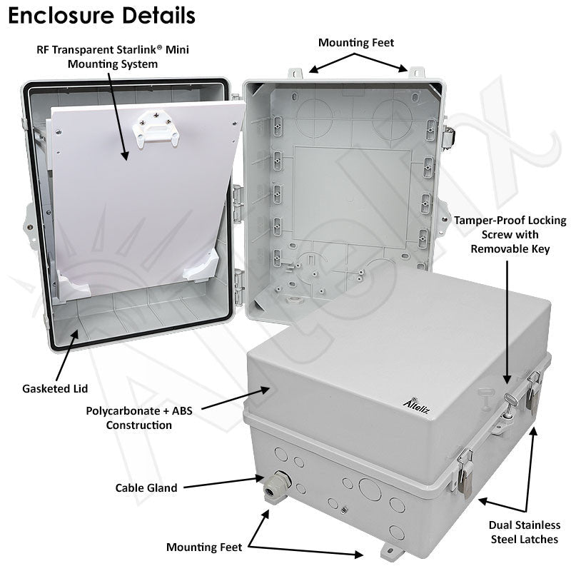 Altelix PoE Powered Aimable Weatherproof Starlink® Mini NEMA 4X Directional Enclosure - Nema Supply
