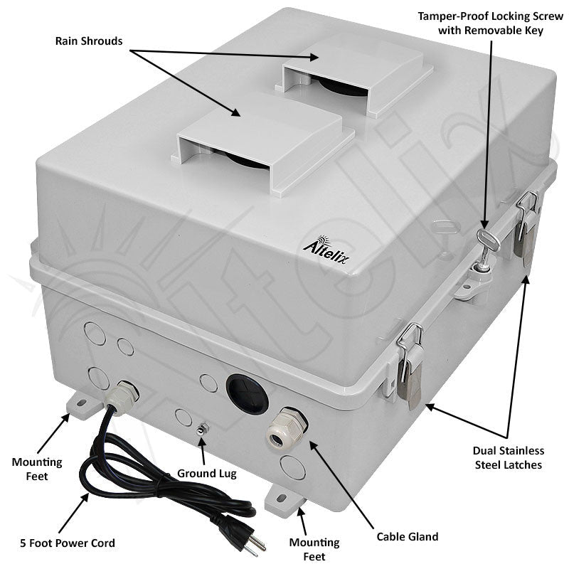Altelix Weatherproof Enclosure for SONOS® AMP with 120 VAC Outlets, Cooling Fan with Programmable Temperature Controller and Power Cord - Nema Supply