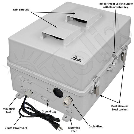 Altelix Weatherproof Enclosure for SONOS® AMP with 120 VAC Outlets, Cooling Fan with Programmable Temperature Controller and Power Cord - Nema Supply