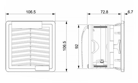 Fandis FF08GA115UF Fan Filter 106.5mm x 106.5mm 115 Vac 15.3 CFM Gray - Nema Supply