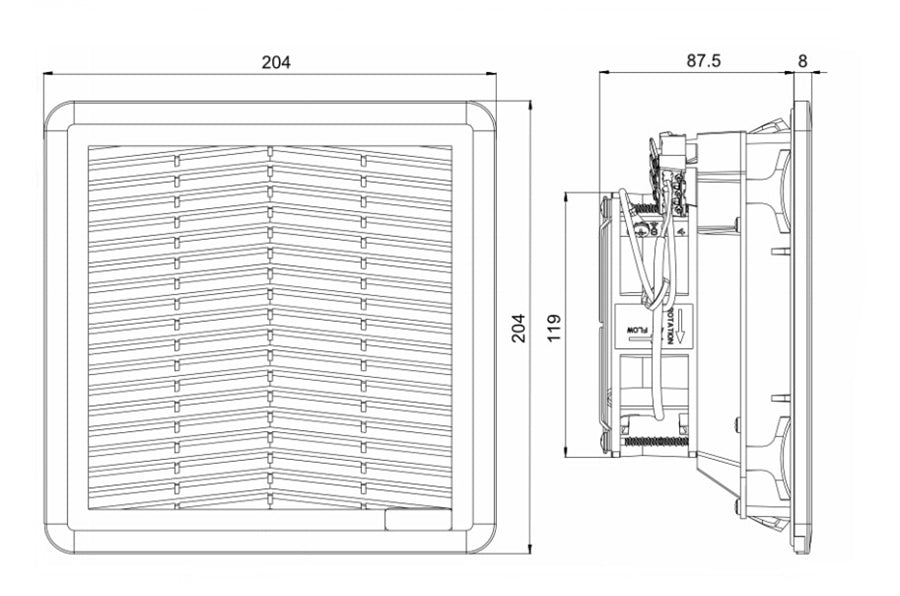 Fandis FF13PA115UF Fan Filter 204mm x 204mm 115V AC 64.7 CFM Gray - Nema Supply