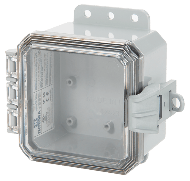 Integra Impact Series Polycarbonate Enclosure With Non - Metallic Locking Latch, Clear Cover, and Integrated Mounting Flange - Nema Supply