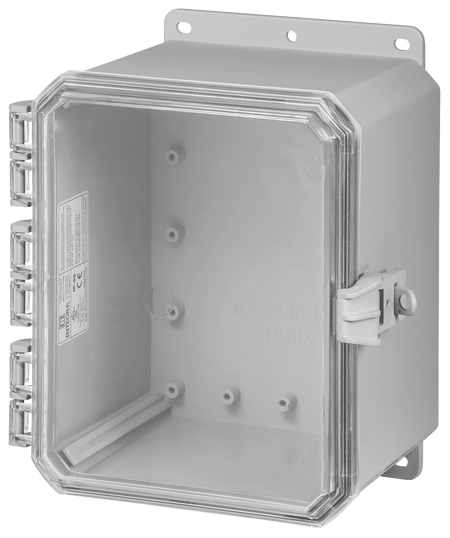 Integra Impact Series Polycarbonate Enclosure With Non - Metallic Locking Latch, Clear Cover, and Integrated Mounting Flange - Nema Supply