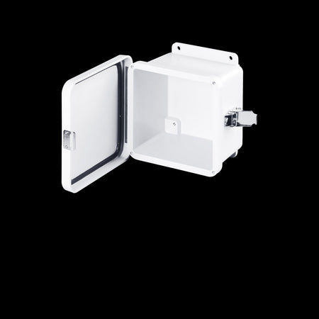 Stahlin® White Fiberglass J Series Enclosure With Opaque Cover, 6H in x 6W in x 4D in, Wall Mount, 304 Stainless Steel Latch - Nema Supply