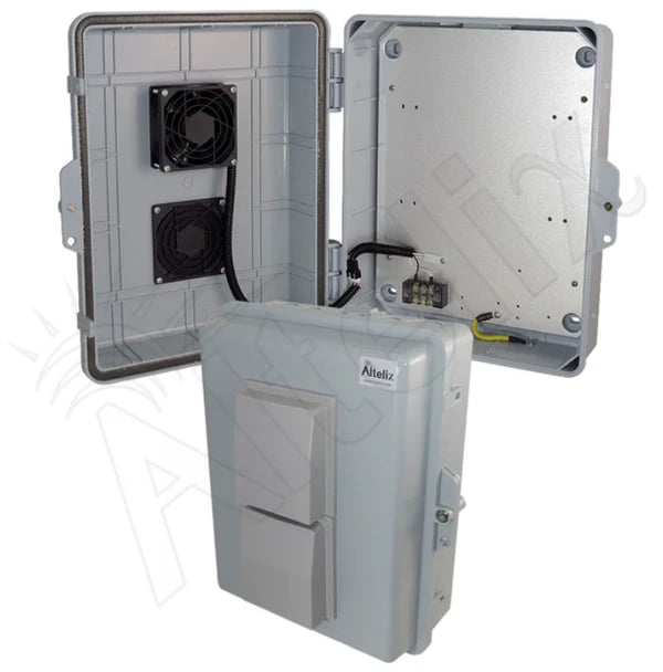 14x11x5 Vented Polycarbonate + ABS Weatherproof NEMA Enclosure with 48 VDC Cooling Fan