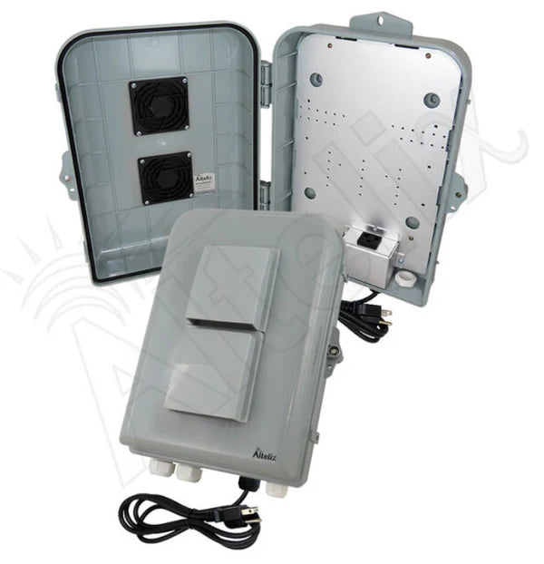 15x10x5 Polycarbonate + ABS Vented Weatherproof Enclosure with Aluminum Mounting Plate, 120 VAC Outlet & Power Cord