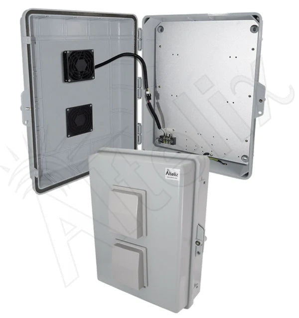 17x14x6 Vented Polycarbonate + ABS Weatherproof NEMA Enclosure with 12 VDC Cooling Fan