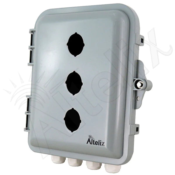 Altelix 9x8x3 IP66 NEMA 4X PC+ABS Weatherproof 3 Pushbutton Enclosure with 30mm holes