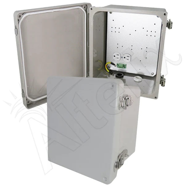 Altelix 10x8x6 Fiberglass Weatherproof NEMA 4X Enclosure with Aluminum Equipment Mounting Plate & 120 VAC Outlets