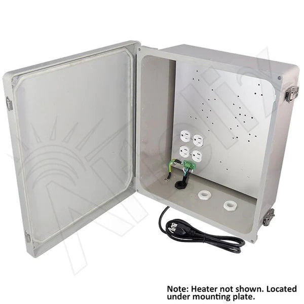 Altelix 14x12x6 Fiberglass Weatherproof Heated NEMA Enclosure with 200W Heater, 120 VAC Outlets & Power Cord
