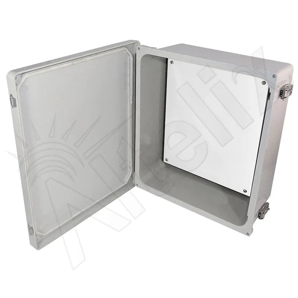 14x12x6 NEMA 4X Fiberglass Weatherproof RF Transparent Wireless Enclosure with Non Metallic Equipment Mounting Plate