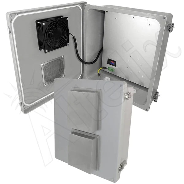 Altelix 14x12x6 Fiberglass Weatherproof Vented NEMA Enclosure with 12 VDC Cooling Fan & Digital Temperature Controller