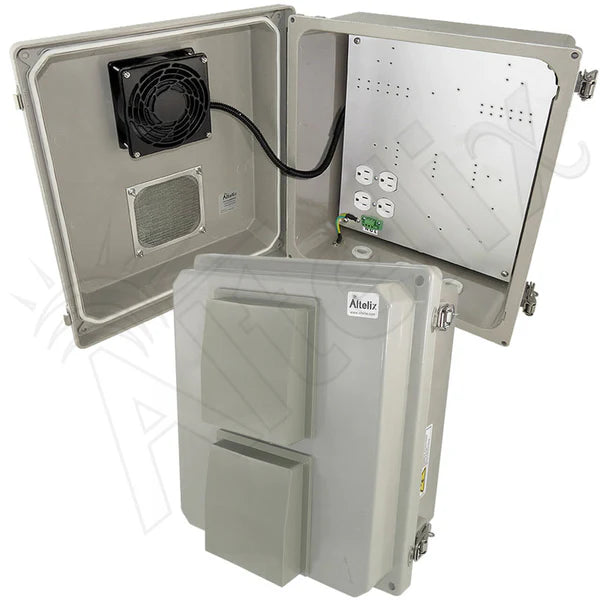 Altelix 14x12x8 Fiberglass Weatherproof Heated NEMA Enclosure with 120 VAC Outlets & 200W Heater with Digital Temperature Controller