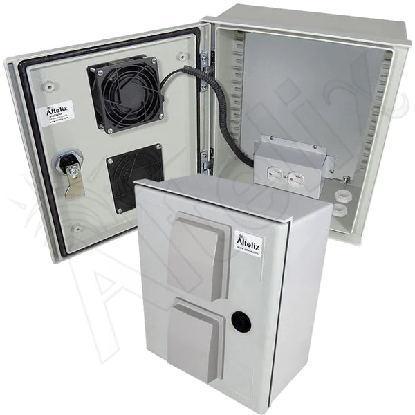 Altelix 12x10x6 Vented Fiberglass Weatherproof NEMA Enclosure with Cooling Fan & 120 VAC Outlets