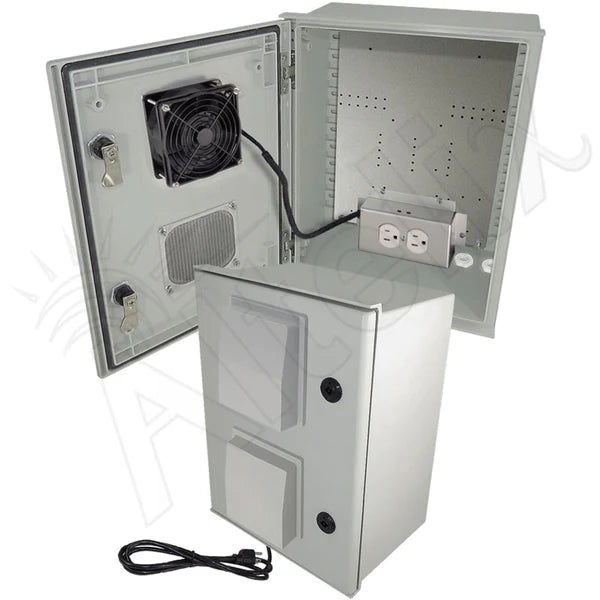 Altelix 16x12x8 Vented Fiberglass Weatherproof NEMA Enclosure with 120 VAC Outlets and 85Â°F Turn-On Cooling Fan