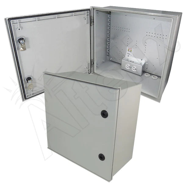 Altelix 16x16x8 NEMA 3X Fiberglass Weatherproof Enclosure with Equipment Mounting Plate & 120 VAC Outlets & Power Cord