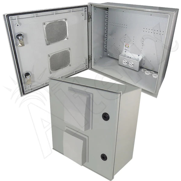 Altelix 16x16x8 Vented Fiberglass Weatherproof NEMA Enclosure with Equipment Mounting Plate & 120 VAC Outlets
