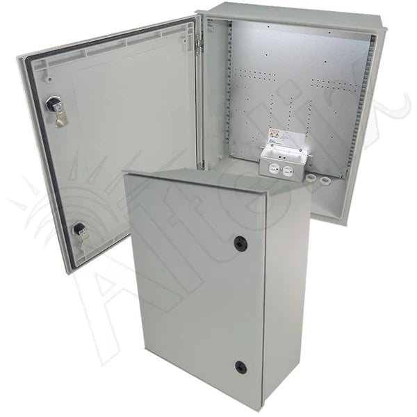 Altelix 20x16x8 NEMA 4X Fiberglass Heated Weatherproof Enclosure with Equipment Mounting Plate & 120 VAC Outlets & Power Cord