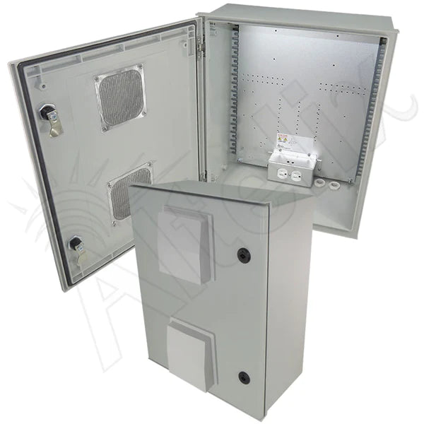 Altelix 20x16x8 Vented Fiberglass Weatherproof NEMA Enclosure with Equipment Mounting Plate & 120 VAC Outlets