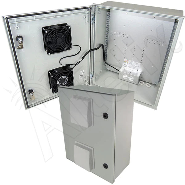 Altelix 20x16x8 Vented Fiberglass Weatherproof NEMA Enclosure with Dual Cooling Fans and 120 VAC Outlets & Power Cord