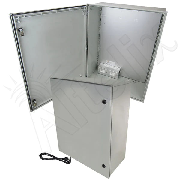 Altelix 32x24x12 NEMA 4X Fiberglass Heated Weatherproof Enclosure with Equipment Mounting Plate, 400W Heater & 120 VAC Outlets