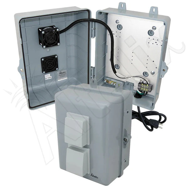 Altelix 12x9x7 PC+ABS Weatherproof Vented Utility Box NEMA Enclosure with 120VAC Cooling Fan, Power Terminal & Power Cord