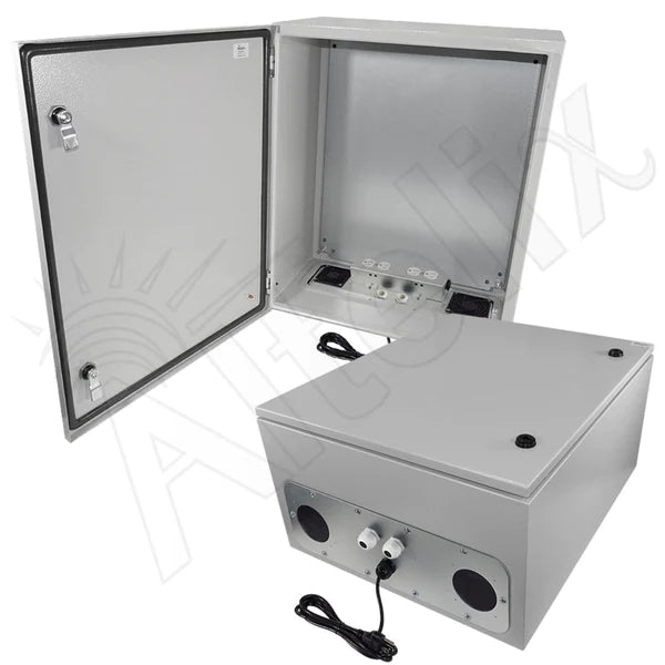 Altelix 24x24x12 Vented Steel Weatherproof NEMA Enclosure with 120 VAC Outlets and Power Cord