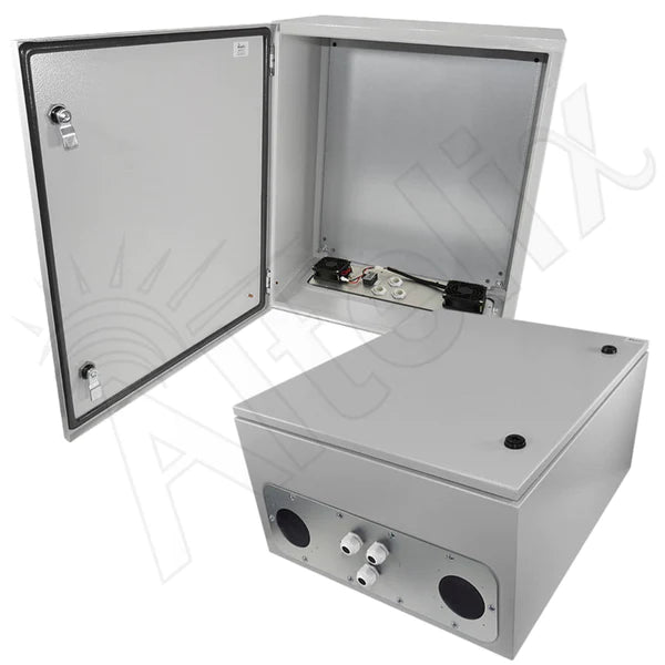 Altelix 24x20x12 Steel Weatherproof NEMA Enclosure with Dual 12 VDC Cooling Fans
