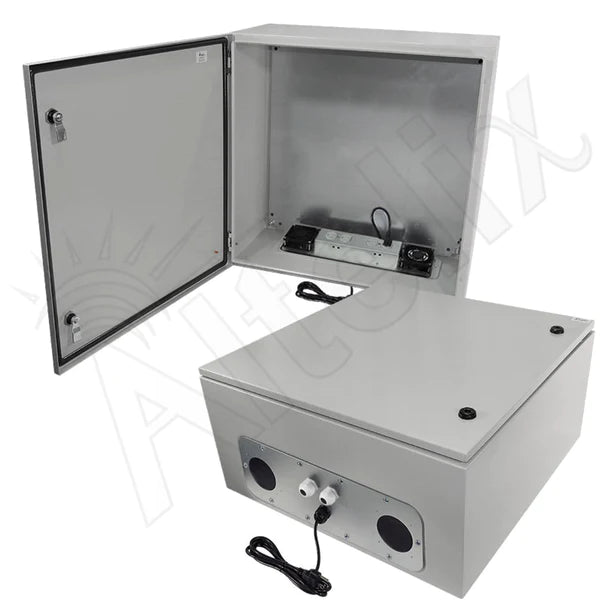 Altelix 24x24x12 Steel Weatherproof NEMA Enclosure with Dual Cooling Fans, 120 VAC Outlets and Power Cord