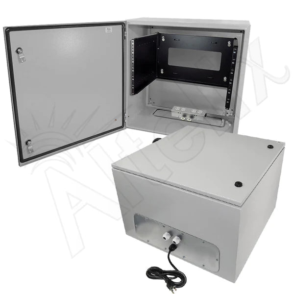 Altelix 24x24x16 120VAC 20A Steel NEMA 4X Enclosure for UPS Power Systems with 19" Wide 6U Rack, 20A Power Outlets and Power Cord