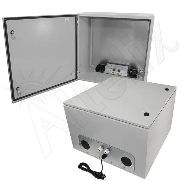 Altelix 24x24x16 Steel Weatherproof NEMA Enclosure with 120 VAC Outlets, Power Cord & 85°F Turn-On Cooling Fans