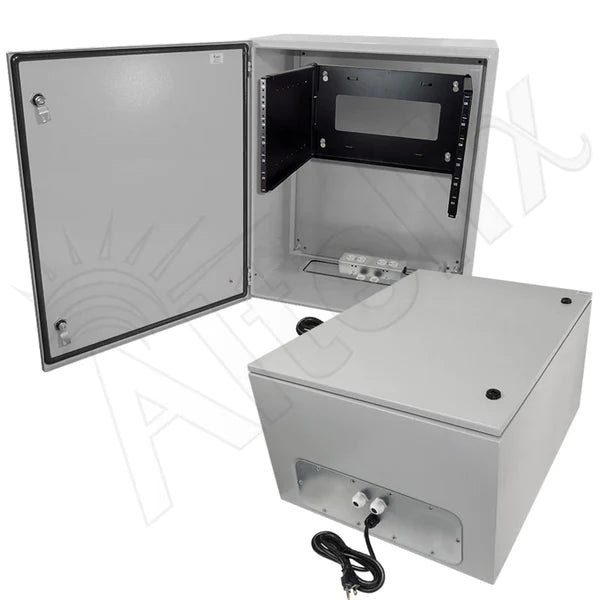 Altelix 28x24x16 120VAC 20A Steel NEMA 4X Enclosure for UPS Power Systems with 19" Wide 6U Rack, 20A Power Outlets & Power Cord